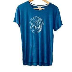 Lucky Brand Luxury-Soft Rayon Stretchy Logo Tee Shirt-XS Blue